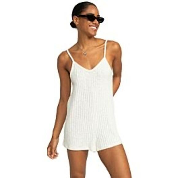 Roxy NWOT On Our Way V Neck Rib Romper Size XS Egret Coverup Playsuit Beach - Picture 1 of 7